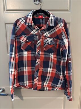 Puma Red and Navy Plaid Button-Up Shirt